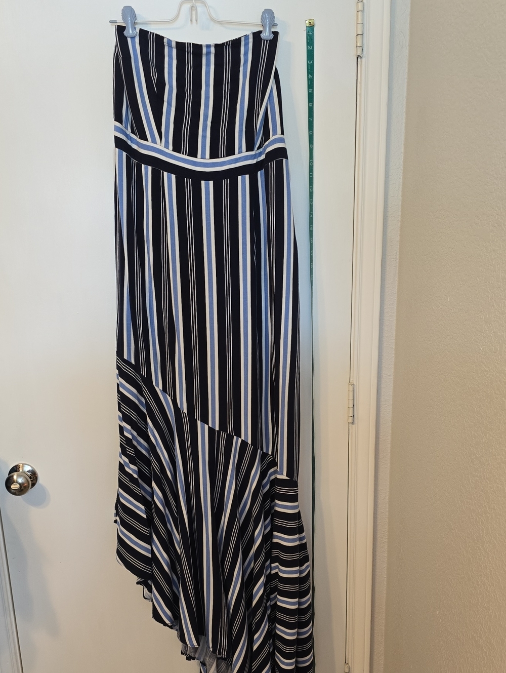 Striped Asymmetric Strapless Dress in Black & Blue